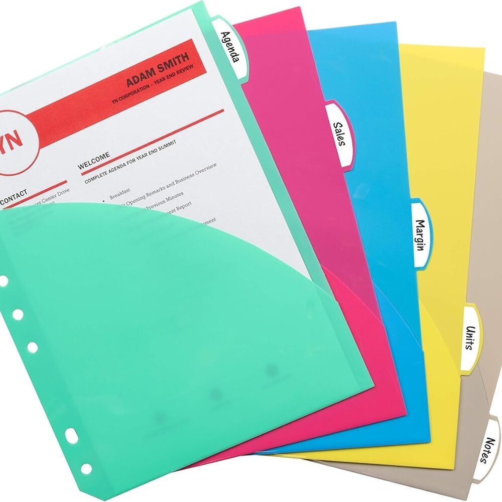 Mini Size 5-Tab Poly Index Dividers with Pockets, for 5.5 x 8.5, 6 x 9 and 8.5 x